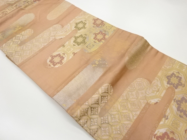 JAPANESE KIMONO / VINTAGE NAGOYA OBI / WOVEN FLOWER CREST & SHOKKOMON PATTERN